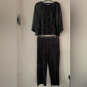 Pure Jill Velour Loungewear Set Gray Soft Cozy 2pc Boxy Top & Wide Leg Pant sz M